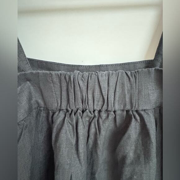 QUINCE‎ Women Small 100% European Linen Trapeze Midi Dress NEW Black tiered flax - Picture 7 of 14